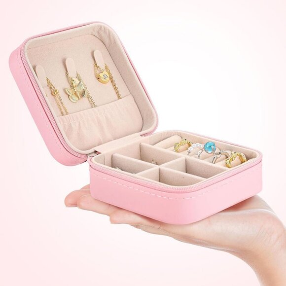 Portable Travel Mini Jewelry Box Leather Jewellery Ring Organizer ,Storage 1 Set - Picture 10 of 10